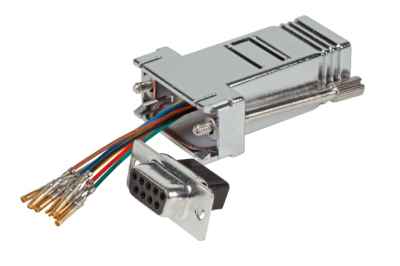 Modular-Adapter auf DSub-VerbinderDB09 Buchse RJ45 Buchsemetallisiertes Gehäuse geschirmtfrei konfigurierbar