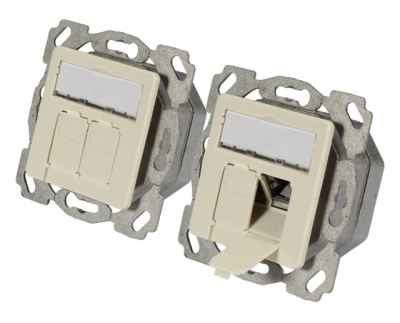 2-Port UPEK-Dose RAL 9010rein weiß Anschluß rechtslinks 40° Auslass LSA Klemmen inkl. 6m Erdungsfahne Vollgeschirmtes Druckgußgehäuse Beschriftungsschild mit Klarabdeckung Für Einbaukanal-Unterflursysteme Zentralstück nach DIN 49075 CAT. 6 Komponenten-zer