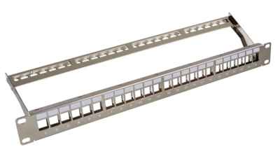 Verteilfeld 19 Zoll 1HE 24-Port Inkl. Kabelmanagement metallfarben ohne Module Patchkabel