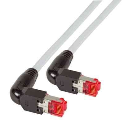 RJ45 Cat6A UC900 grau TM21 Tülle 90° gewinkelt  Patchkabel