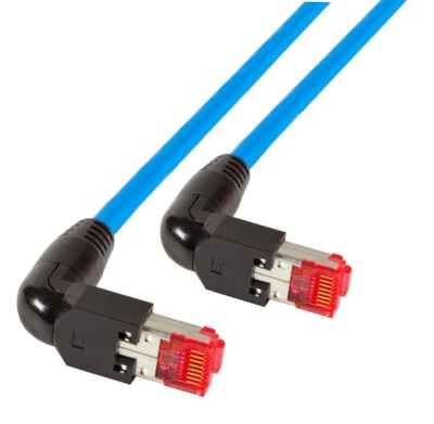 RJ45 Cat6A UC900 blau TM21 Tülle 90° gewinkelt Patchkabel
