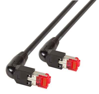 RJ45 Cat6A UC900 schwarz 2 x TM21 in 90° Ausführung Patchkabel